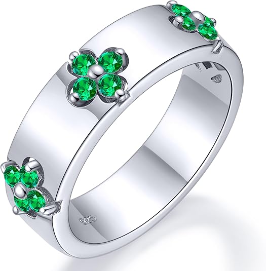 Premium Emerald&Moissanite Clover Rings for Lucky Women