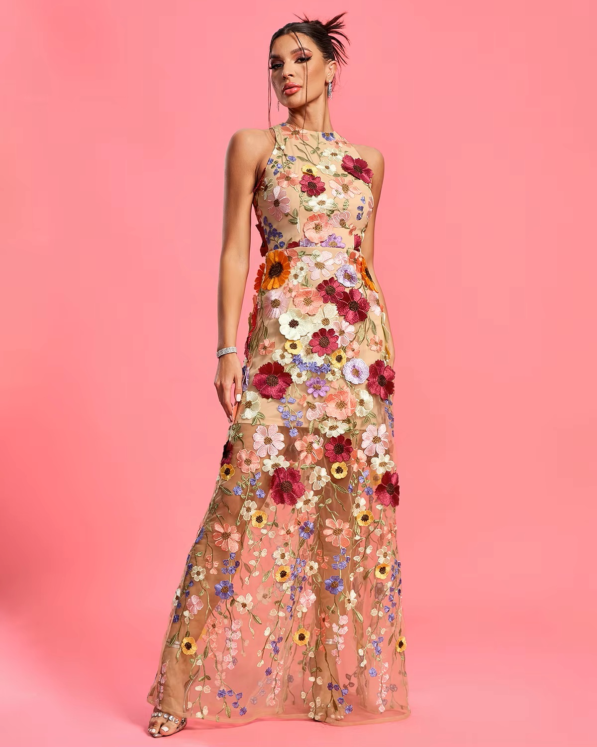 See Through Mesh Maxi Casual Dress
