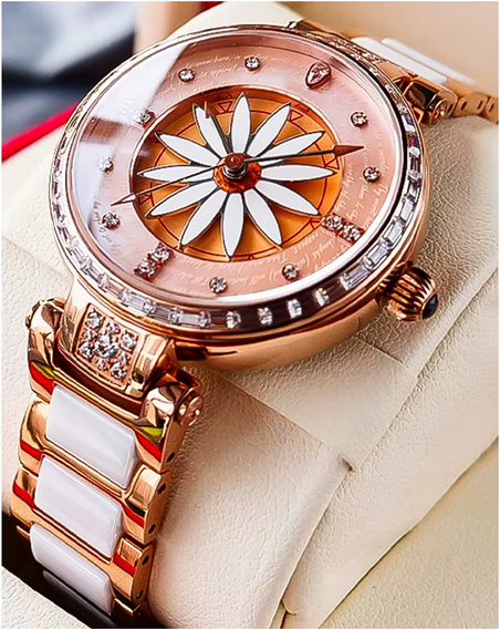 Flywheel Diamond Waterproof Lady's Automatic Mechanical Wristwatch