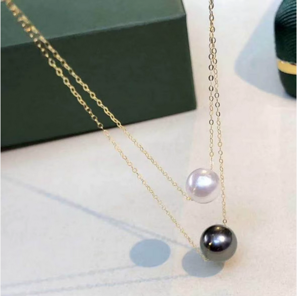 Black Tahitian Pearl Beautiful Necklace 18K Solid Gold chain