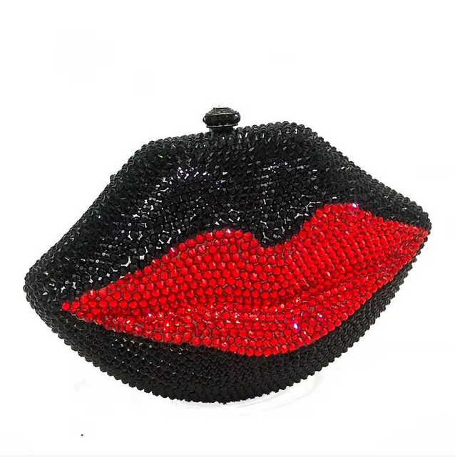 Hot Red Colorful Clutch Bling Wedding Party Lip Shape Bag