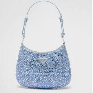 PRADA CLEO SATIN BAG WITH CRYSTALS-CELESTE