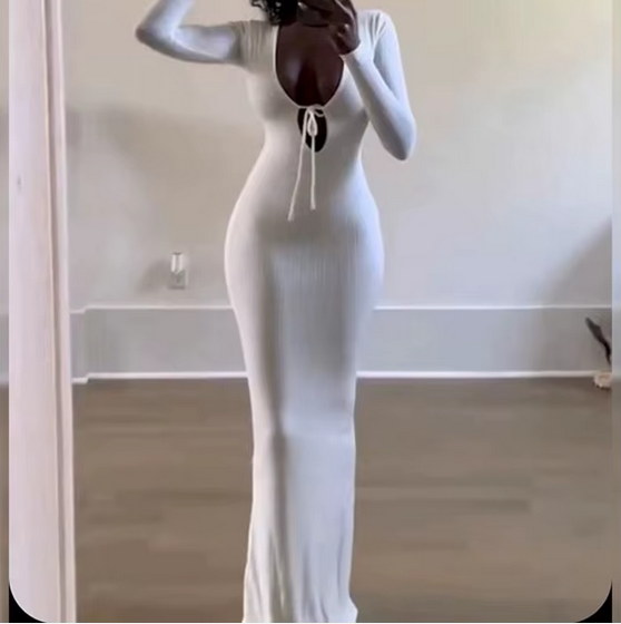 Manufacture 2023 spring elegant Deep V vacation romantic sexy slim fit bodycon party long sleeves dress