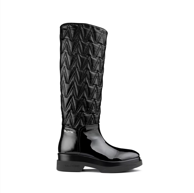 Valentino flatform boot New Product Style- Flatform High Knee Boot In Faux Leather with Matelasse' V Monogram