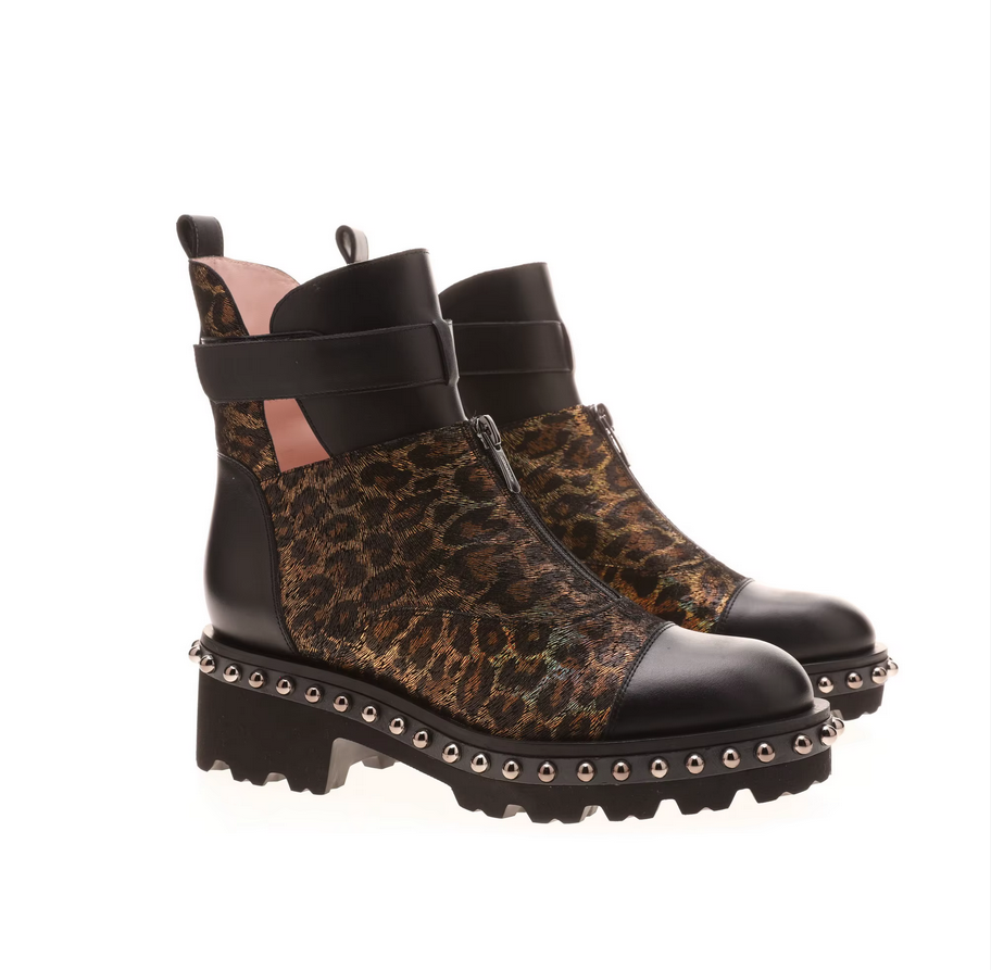 Classic leopard-grain horsehair women ankle boots shoes