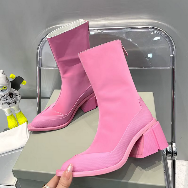 New Fashion Women Short Boots Spring Autumn Brand Design Point Toe Shoes High Heels Female Boots