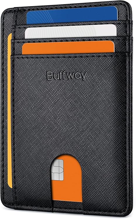 Buffway Slim Minimalist Front Pocket RFID Blocking Leather Wallets