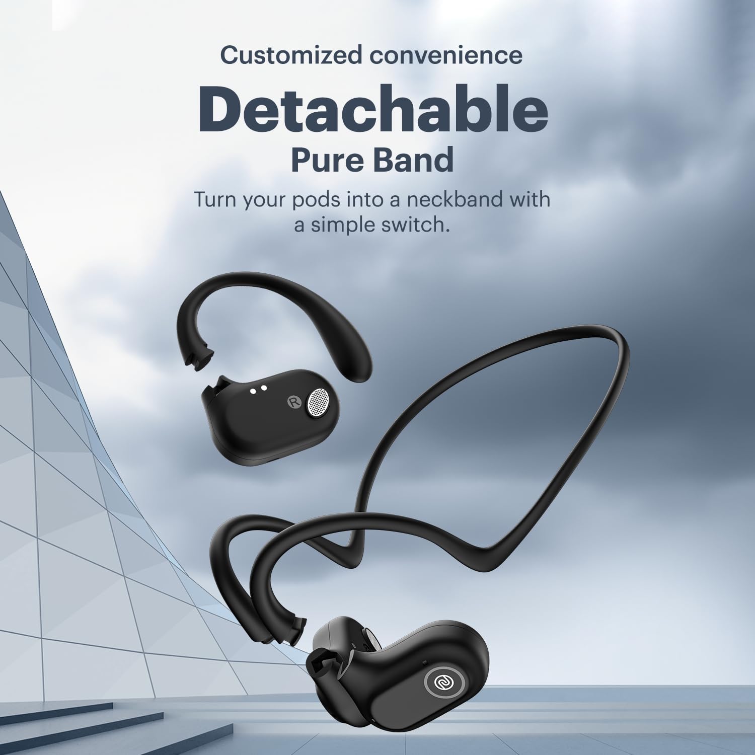Pure Pods – Wireless Open-Ear (OWS) Earbuds with AirWave Tech, 80H Playtime, Detachab