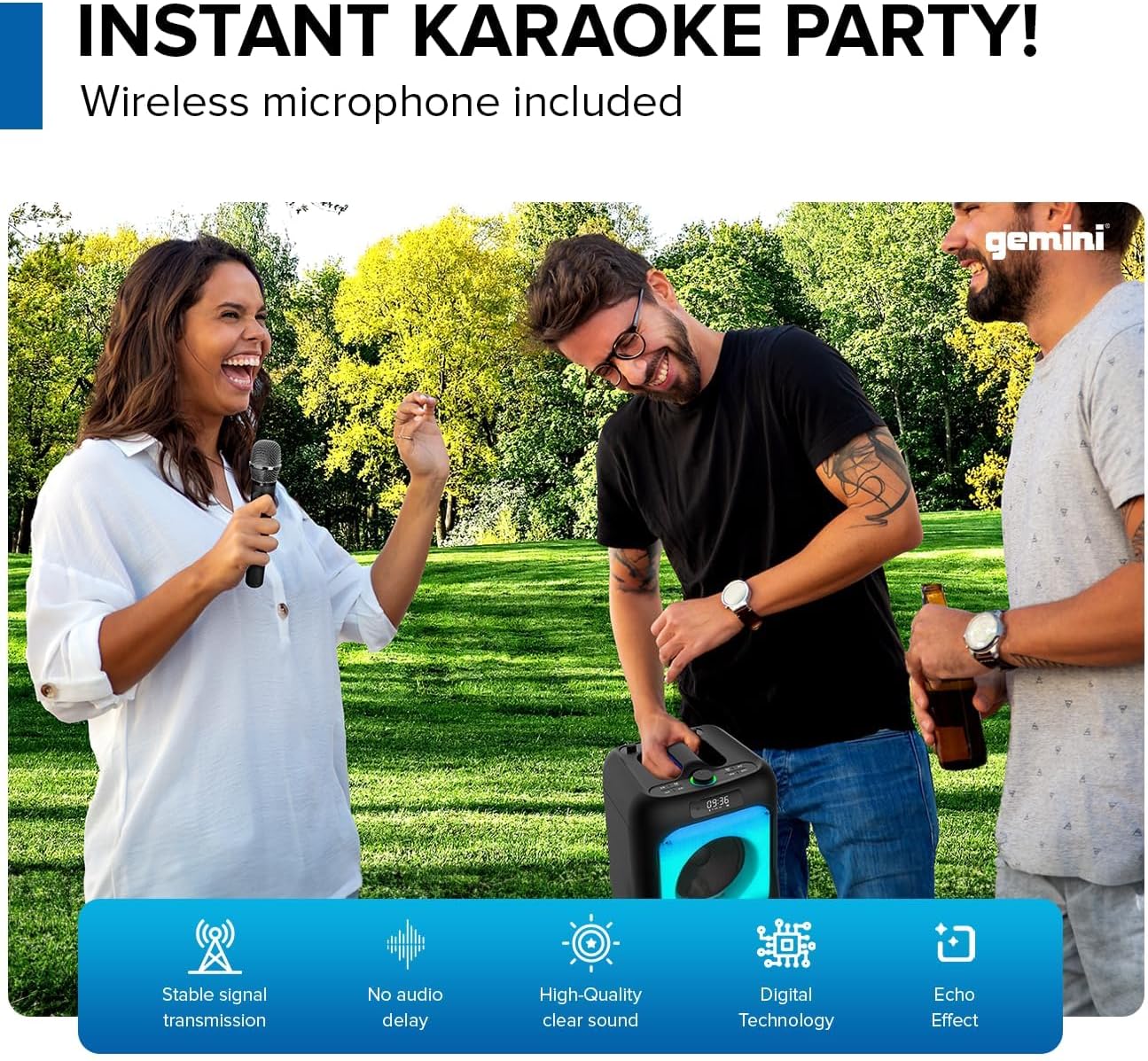 Gemini 200W Portable Bluetooth Party Speaker with Dual 6.5" Woofers