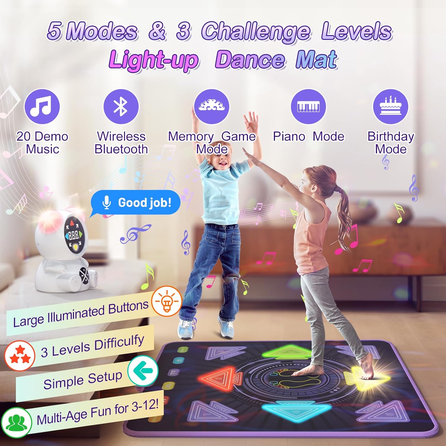 Dance Mat for Kids, Rechargeable Dance Mats for Girls and Boys,