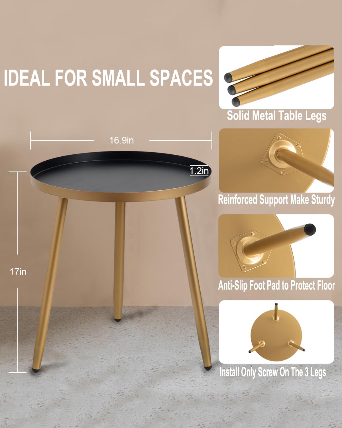 AOJEZOR Side Table: End Table for Any Room - Small Side Tables for Small Spaces All Matte Black with 3 Legged