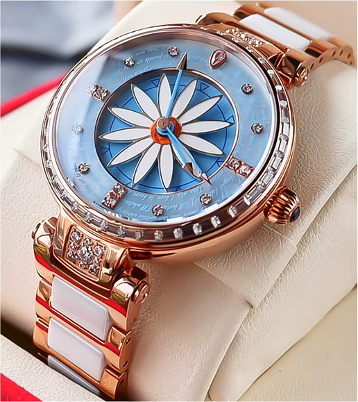 Flywheel Diamond Waterproof Lady's Automatic Mechanical Wristwatch