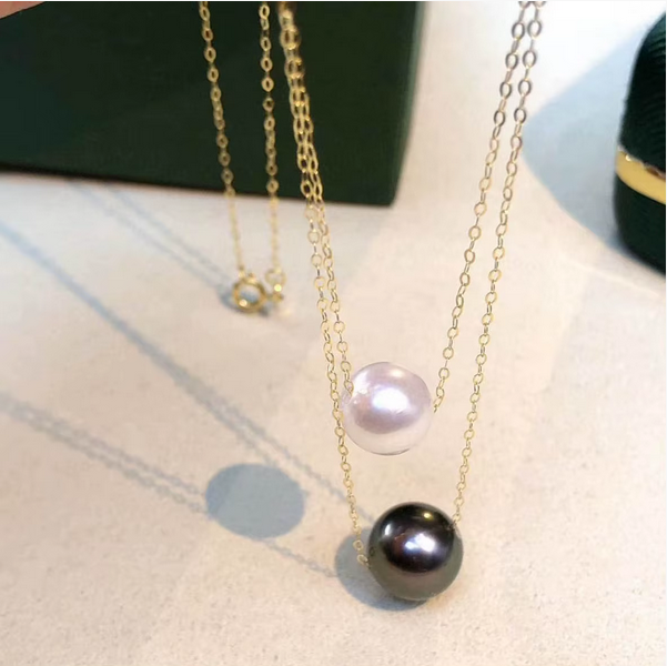 Black Tahitian Pearl Beautiful Necklace 18K Solid Gold chain
