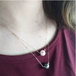 Black Tahitian Pearl Beautiful Necklace 18K Solid Gold chain