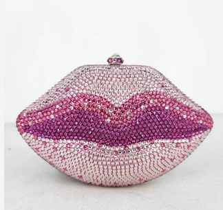 Hot Red Colorful Clutch Bling Wedding Party Lip Shape Bag
