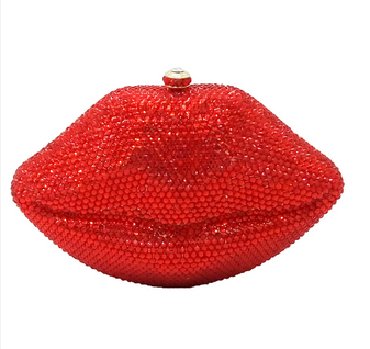 Hot Red Colorful Clutch Bling Wedding Party Lip Shape Bag
