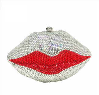 Hot Red Colorful Clutch Bling Wedding Party Lip Shape Bag