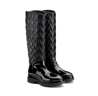 Valentino flatform boot New Product Style- Flatform High Knee Boot In Faux Leather with Matelasse' V Monogram