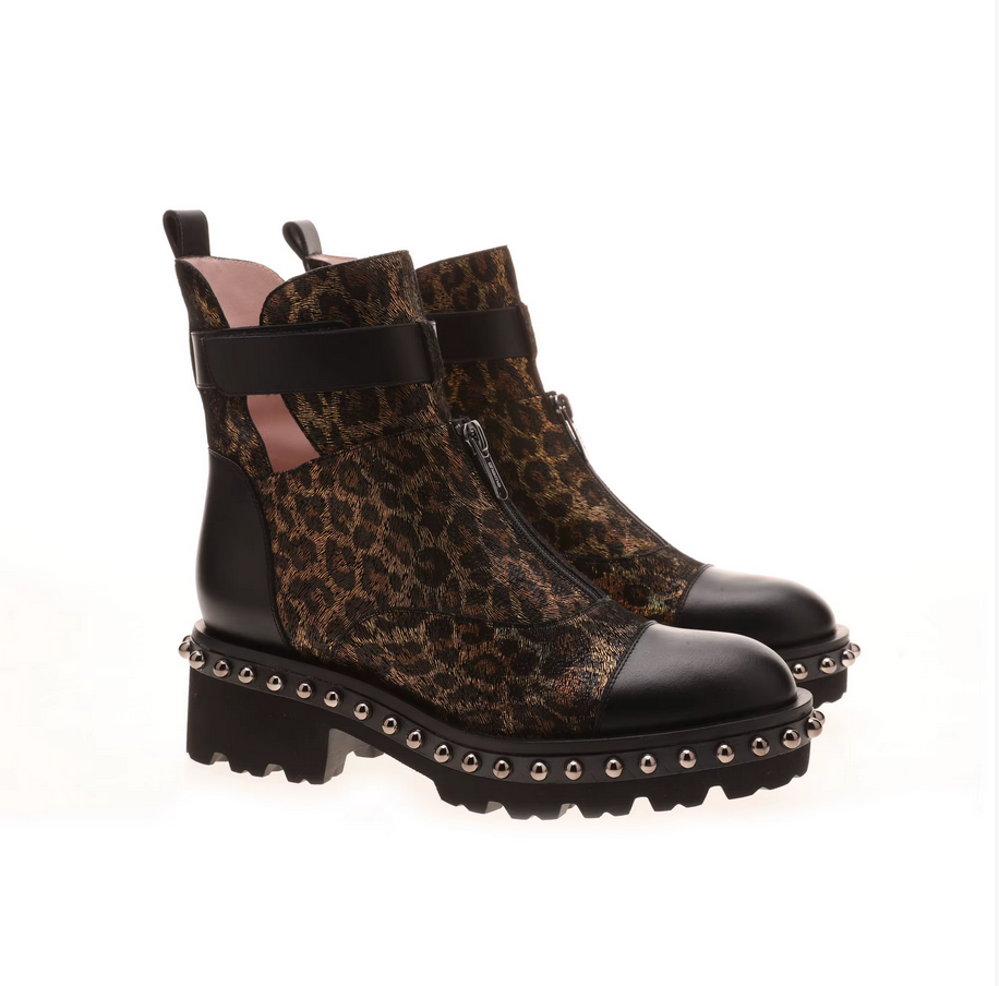 Classic leopard-grain horsehair women ankle boots shoes