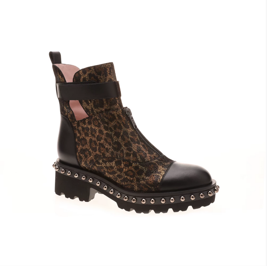 Classic leopard-grain horsehair women ankle boots shoes