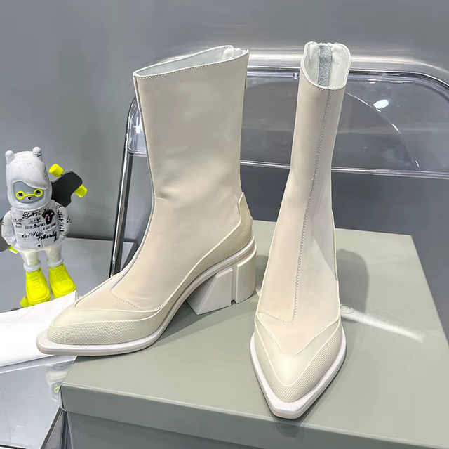 New Fashion Women Short Boots Spring Autumn Brand Design Point Toe Shoes High Heels Female Boots