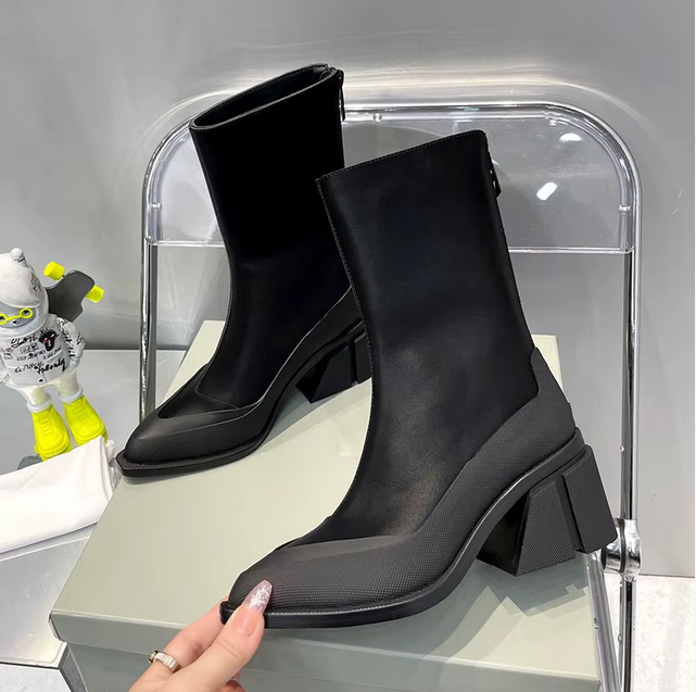 New Fashion Women Short Boots Spring Autumn Brand Design Point Toe Shoes High Heels Female Boots