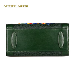 Hand-made embroidered ladies handbag trapezoid genuine leather bag