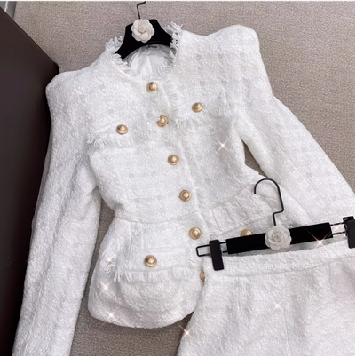 Zeasy OLX024 white bright silk two-piece women and pants set latest coat pant designs two piece clothing