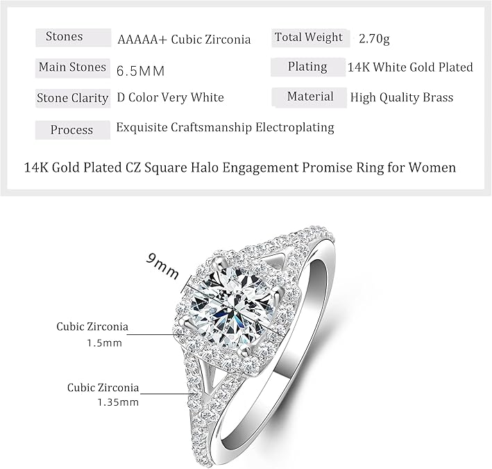 14K White Yellow Gold Plated Cubic Zirconia