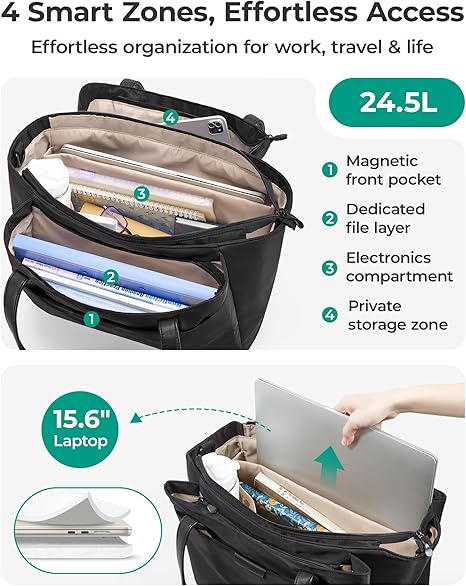 BAGSMART Tote Bag for Women, 4 Compartments Work Tote