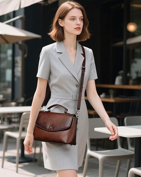 COOLCY Genuine Leather Crossbody Purses Bags for Women Top Handle Satchel Handbags