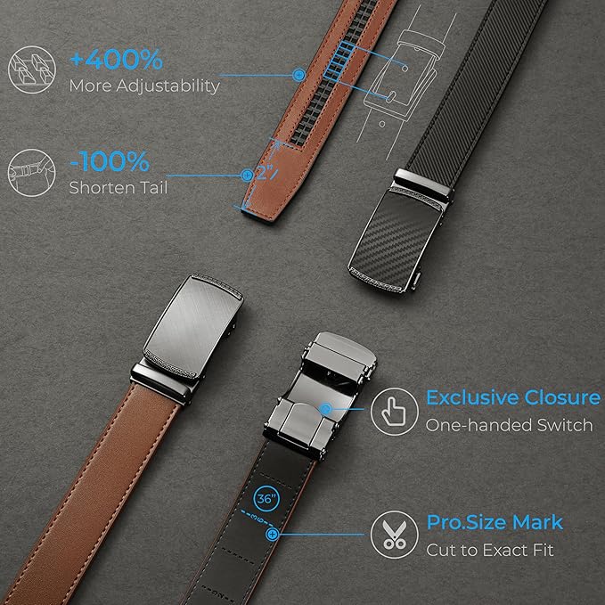 CHAOREN Mens Belt Leather Ratchet Belt - Customizable Fit, Effortless Style