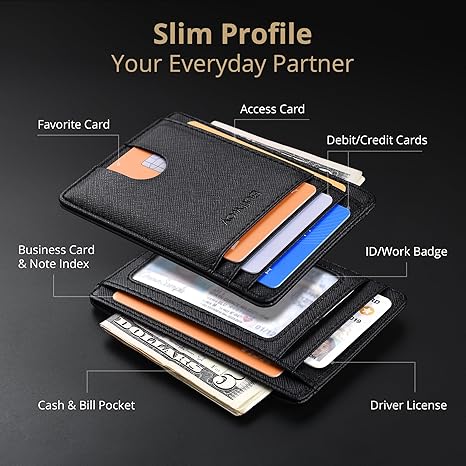 Buffway Slim Minimalist Front Pocket RFID Blocking Leather Wallets