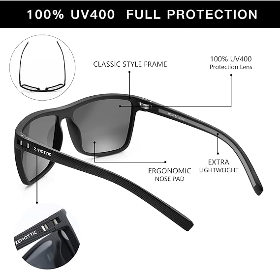 ZENOTTIC Polarized Sunglasses for Men Lightweight TR90 Frame UV400